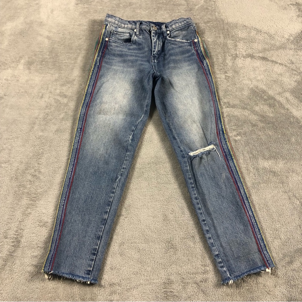 BlankNYC  Skinny Jeans Womens Size 25 Side Stripes Distressed Raw Hem Blue